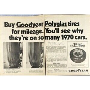 Goodyear Polyglas Tires :Fights Squirm 2 Page Vintage Print Ad 1970